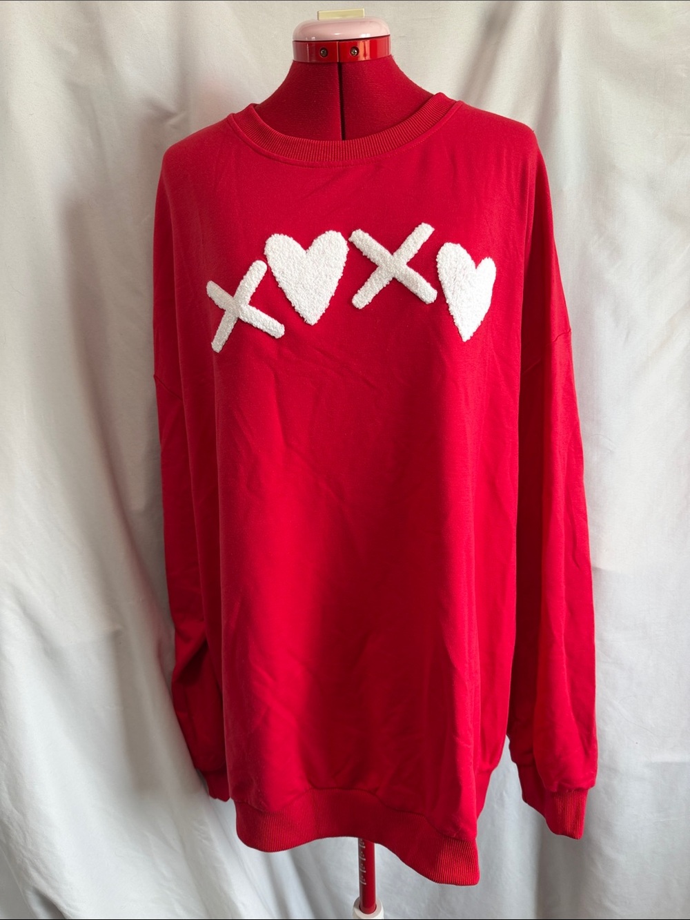 Women's Red Crewneck Sweatshirt with White Heart & X AppliquΓ©